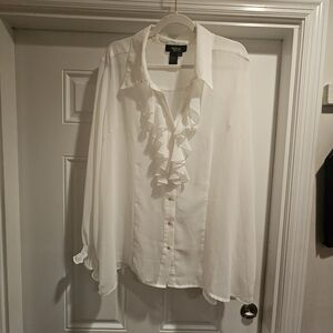 Stunning! Twiggy ivory sheer ruffle blouse in 2X